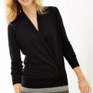 J. Jill Seamed Wrap Silk, Wool, Black V-neck Pullover Long Sleeve Sweater. Large